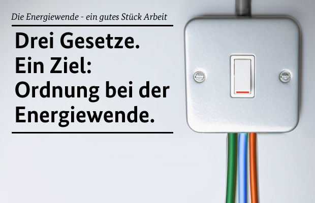 Die Energiewende – ein gutes Stück Arbeit. Drei Gesetze. Ein Ziel: Ordnung bei der Energiewende.