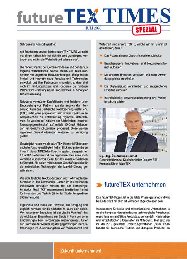 futureTEX-TIMES Sommerausgabe 2020 Titelblatt